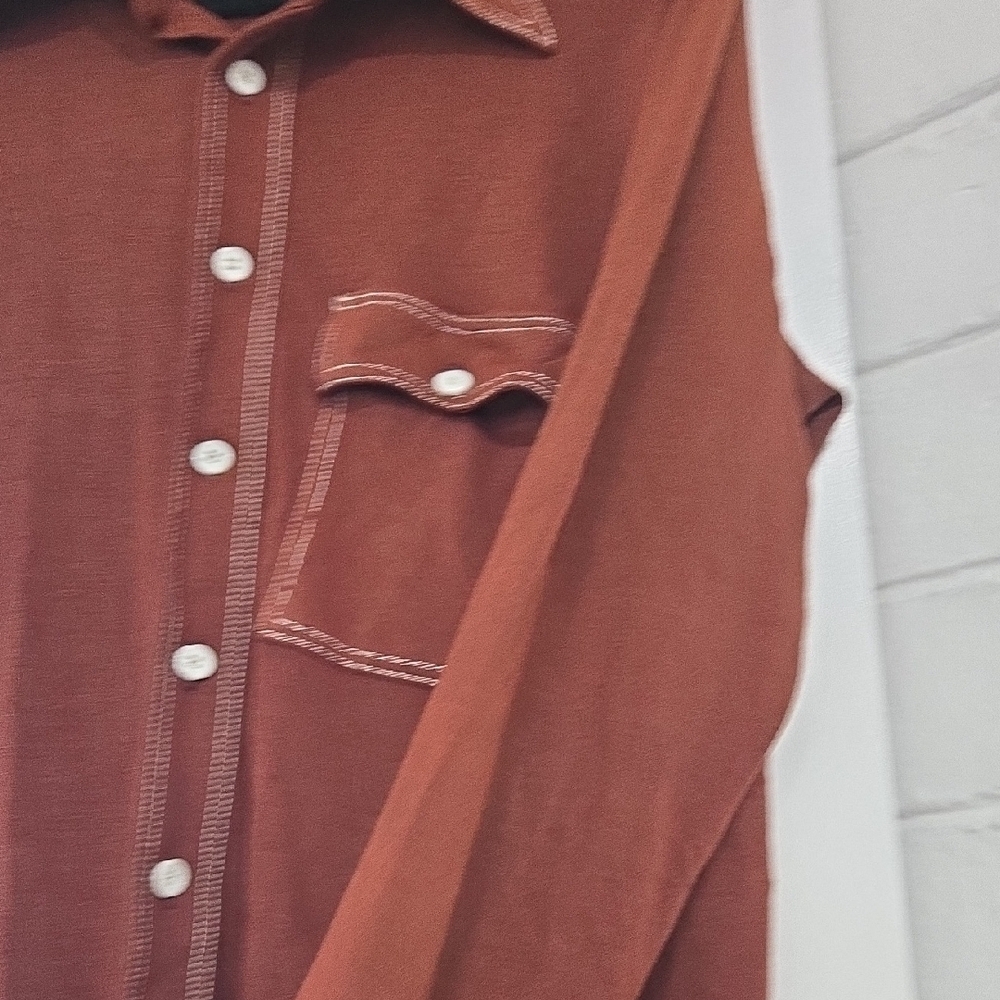 Vintage Donegal Brown Button-Up Shirt with White Stitching Size Large - Picture 3 of 9
